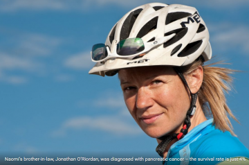 Naomi Freireich, with bike helmet with quote