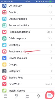 A screenshot of how to Facebook fundraise for mobile step 1.