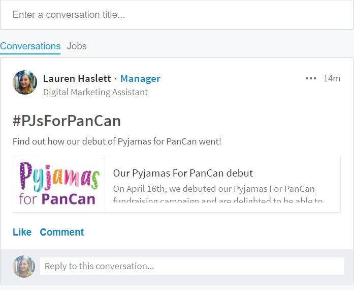 A screenshot of how to join Pancreatic Cancer Action's Linked In group