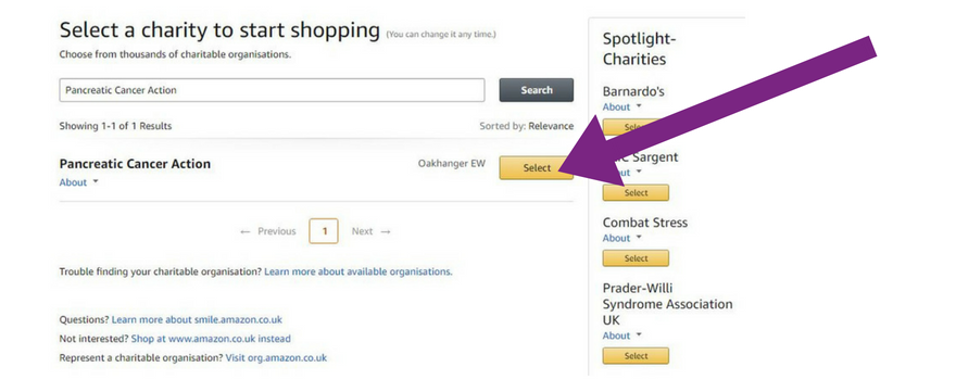 A screenshot explaining how to get started on AmazonSmile
