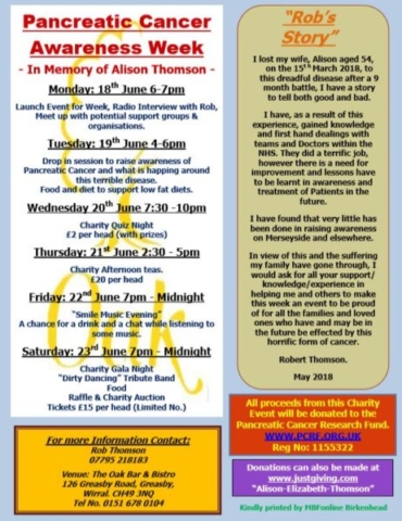 A picture of a poster for events for Remembering Alison