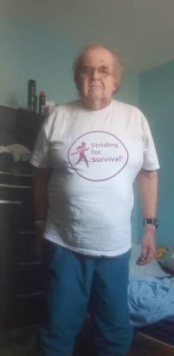 Anthony in a Striding for Survival T-shirt