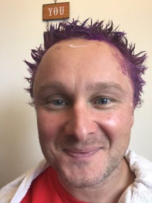 Me (Murray) with purple hair for Pancreatic Cancer Awareness month/Turn it Purple