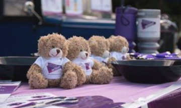 PCA branded stuffed bear toys sat at fundraising stand